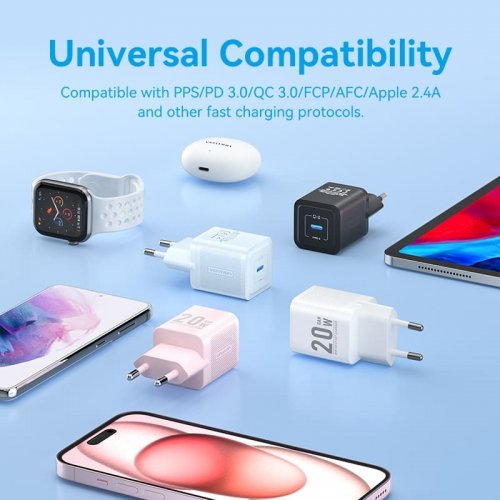Сетевое зарядное устройство Vention GaN USB Type-C 20W + Cable USB Type-C (TZ-FEPB0-EU-01) Black купить в Украине | Telemart фото