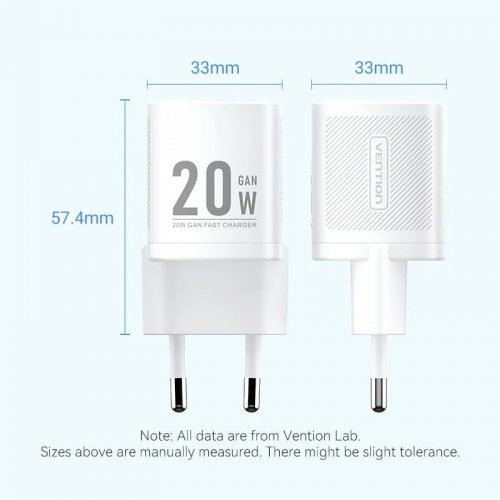 Сетевое зарядное устройство Vention GaN USB Type-C 20W + Cable USB Type-C (TZ-FEPW0-EU-01) White купить в Украине | Telemart фото