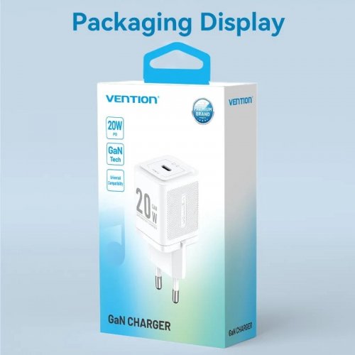 Сетевое зарядное устройство Vention GaN USB Type-C 20W + Cable USB Type-C (TZ-FEPW0-EU-01) White купить в Украине | Telemart фото