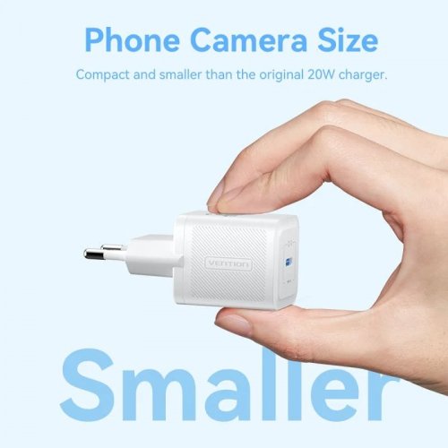 Сетевое зарядное устройство Vention GaN USB Type-C 20W + Cable USB Type-C (TZ-FEPW0-EU-01) White купить в Украине | Telemart фото