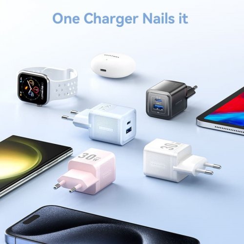 Сетевое зарядное устройство Vention USB + USB Type-C 30W + Cable USB Type-C (TZ-FEQB0-EU-01) Black купить в Украине | Telemart фото