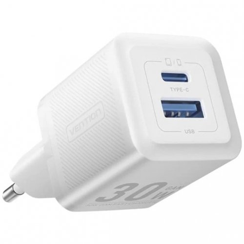 Мережевий зарядний пристрій Vention USB + USB Type-C 30W + Cable USB Type-C (TZ-FEQW0-EU-01) White купити в Україні | Telemart фото