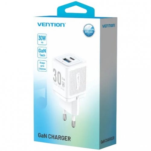 Мережевий зарядний пристрій Vention USB + USB Type-C 30W + Cable USB Type-C (TZ-FEQW0-EU-01) White купити в Україні | Telemart фото