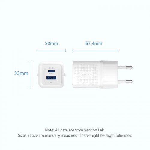 Мережевий зарядний пристрій Vention USB + USB Type-C 30W + Cable USB Type-C (TZ-FEQW0-EU-01) White купити в Україні | Telemart фото