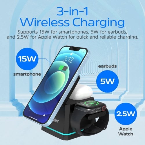 Бездротовий зарядний пристрій Energizer WCP307 3 in 1 Wireless 15W Black купити в Україні | Telemart фото