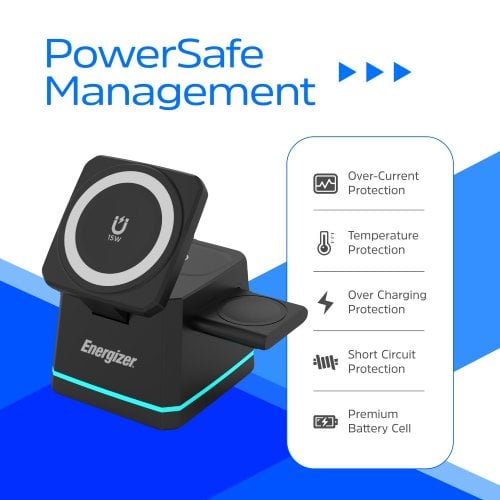 Бездротовий зарядний пристрій Energizer WCP307 3 in 1 Wireless 15W Black купити в Україні | Telemart фото