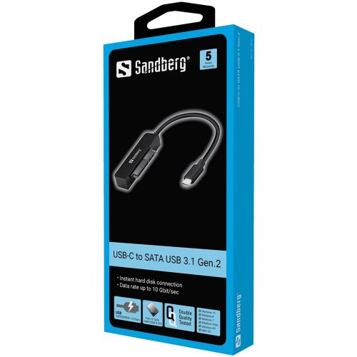 Адаптер Sandberg USB 3.1 Type-C to SATA Adapter (136-37) Black купити в Україні | Telemart фото