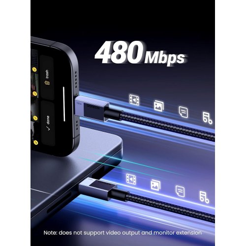 Кабель Ugreen L512 USB 2.0 Type-C to USB Type-C 100W 3m (45065) Grey купити в Україні | Telemart фото