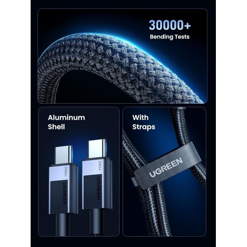 Кабель Ugreen L513 USB 3.1 Type-C to USB Type-C 240W 1m (45067) Black купити в Україні | Telemart фото