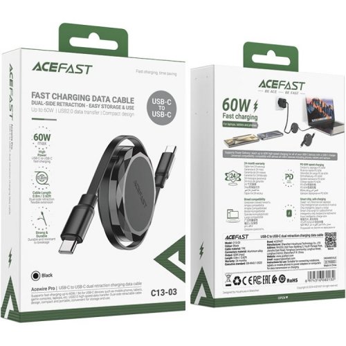 Кабель Acefast C13-03 USB Type-C to USB Type-C 60W 0.8m (6974316280132) Black купить в Украине | Telemart фото