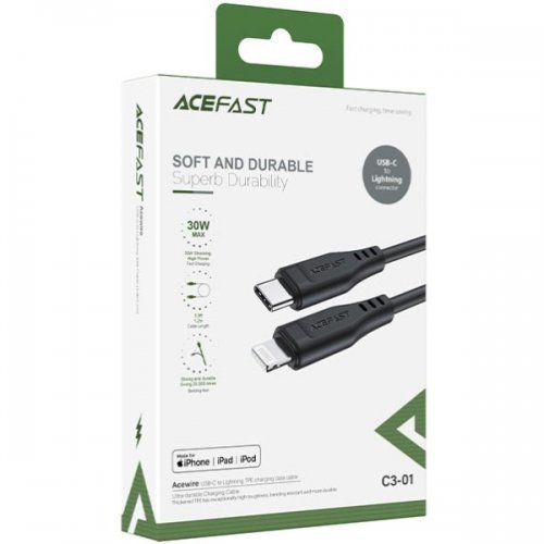 Кабель Acefast C3-01 USB Type-C to Lightning 30W 1.2m (6974316280804) Black купить в Украине | Telemart фото