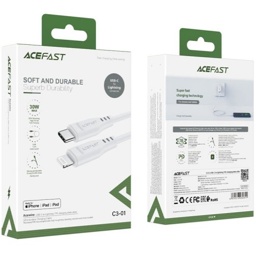 Кабель Acefast C3-01 USB Type-C to Lightning 30W 1.2m (6974316280811) White купить в Украине | Telemart фото