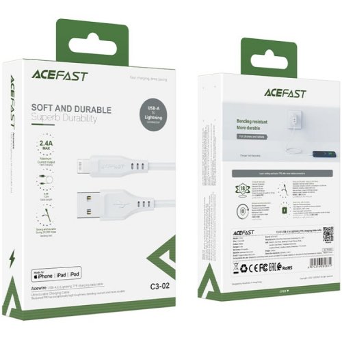 Кабель Acefast C3-02 USB to Lightning 2.4A 1.2m (6974316280835) White купить в Украине | Telemart фото