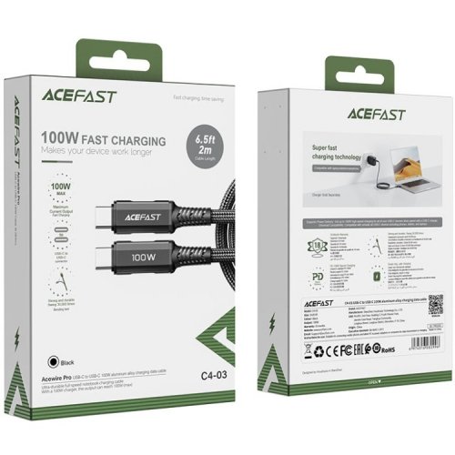 Кабель Acefast C4-03 USB Type-C to USB Type-C 100W 2m (6974316280996) Black купить в Украине | Telemart фото