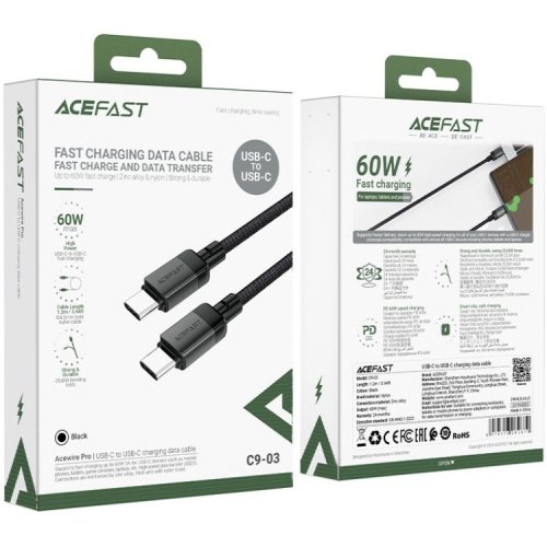 Кабель Acefast C9-03 USB Type-C to USB Type-C 60W 1.2m (6974316282679) Black/Grey купить в Украине | Telemart фото