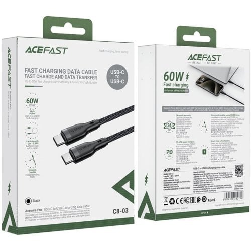 Кабель Acefast C8-03 USB Type-C to USB Type-C 60W 1.2m (6974316282716) Black купить в Украине | Telemart фото