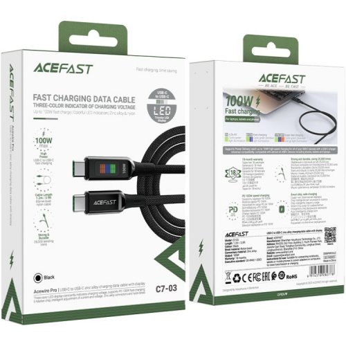 Кабель Acefast C7-03 USB Type-C to USB Type-C 100W 1.2m (6974316282778) Black купить в Украине | Telemart фото