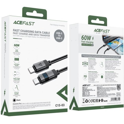 Кабель Acefast C15-03 USB Type-C to USB Type-C 60W 1.2m (6974316283720) Black купить в Украине | Telemart фото