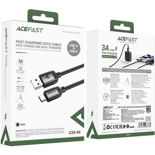 Кабель Acefast C20-04 USB to USB Type-C 60W 1.2m (6974316283782) Black/Grey купить в Украине | Telemart фото