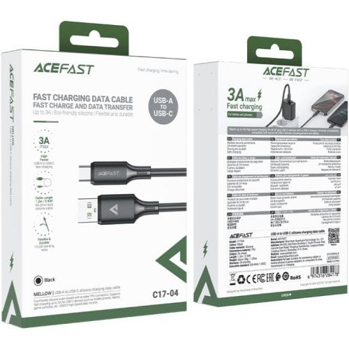 Кабель Acefast C17-04 USB to USB Type-C 60W 1.2m (6974316284178) Black купить в Украине | Telemart фото