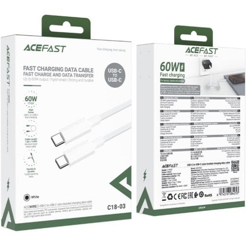 Кабель Acefast C18-03 USB Type-C to USB Type-C 60W 1.2m (6974316284253) White купить в Украине | Telemart фото