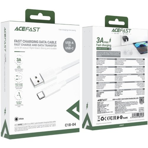 Кабель Acefast C18-04 USB to USB Type-C 60W 1.2m (6974316284260) White купить в Украине | Telemart фото