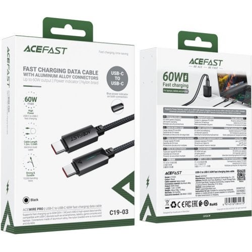 Кабель Acefast C19-03 USB Type-C to USB Type-C 60W 1.2m (6974316284475) Black купить в Украине | Telemart фото