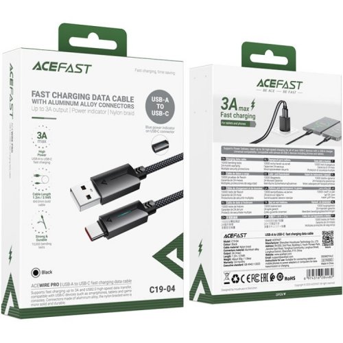 Кабель Acefast C19-04 USB to USB Type-C 60W 1.2m (6974316284482) Black купить в Украине | Telemart фото