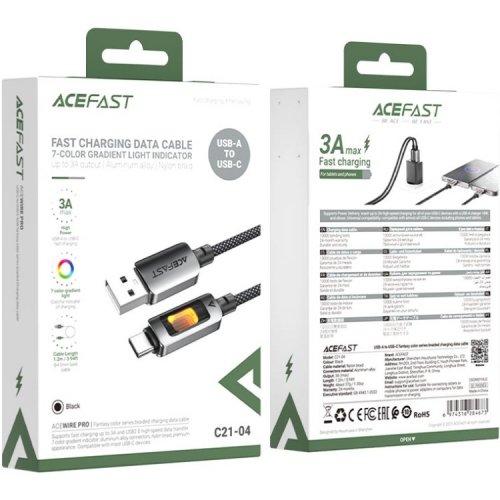 Кабель Acefast C21-04 USB to USB Type-C 60W 1.2m (6974316284673) Black купить в Украине | Telemart фото