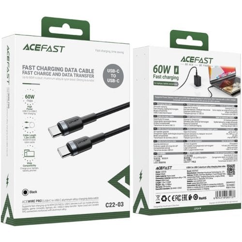 Кабель Acefast C22-03 USB Type-C to USB Type-C 60W 1.2m (6974316285137) Black/Grey купить в Украине | Telemart фото