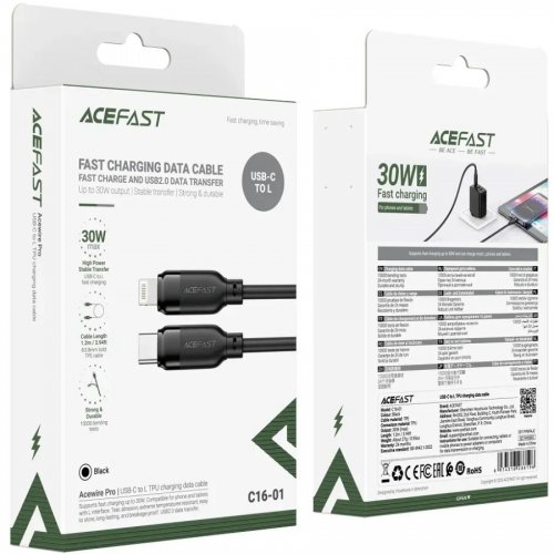Кабель Acefast C16-01 USB Type-C to Lightning 1.2m (6974316286196) Black купить в Украине | Telemart фото