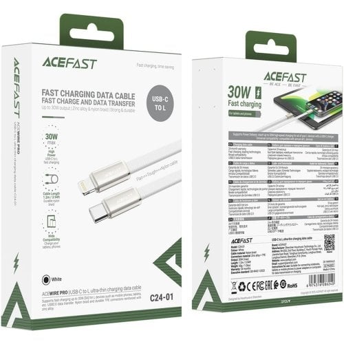 Кабель Acefast C24-01 USB Type-C to Lightning 1.2m (6974316286240) White купить в Украине | Telemart фото