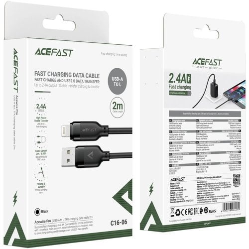 Кабель Acefast C16-06 USB to Lightning 2m (6974316286271) Black купить в Украине | Telemart фото