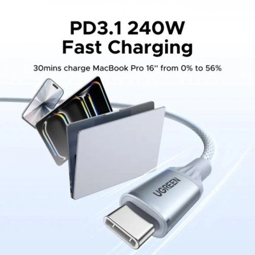 Кабель Ugreen L534 USB 3.1 Type-C to USB Type-C 240W 2m (75732) Blue купити в Україні | Telemart фото