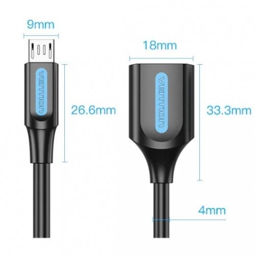 Адаптер Vention USB 2.0 microUSB to USB OTG 0.15m (CCUBB) Black купить в Украине | Telemart фото