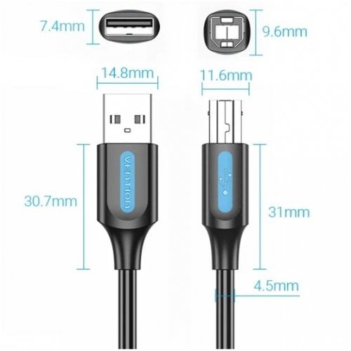 Кабель Vention USB 2.0 to USB Type-B 1.5m (COQBG) Black купить в Украине | Telemart фото
