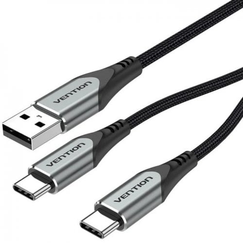Кабель Vention USB 2.0 to 2 x USB Type-C 2.4A 1m (CQOHF) Black купить в Украине | Telemart фото