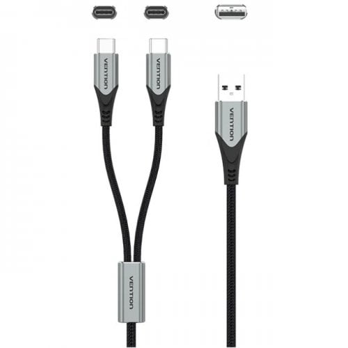 Кабель Vention USB 2.0 to 2 x USB Type-C 2.4A 1m (CQOHF) Black купить в Украине | Telemart фото