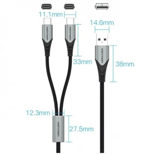 Кабель Vention USB 2.0 to 2 x USB Type-C 2.4A 1m (CQOHF) Black купить в Украине | Telemart фото