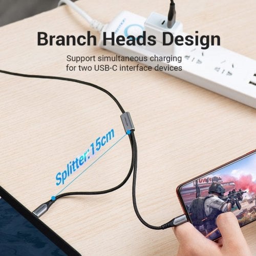 Кабель Vention USB 2.0 to 2 x USB Type-C 2.4A 1m (CQOHF) Black купить в Украине | Telemart фото