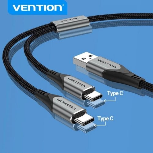 Кабель Vention USB 2.0 to 2 x USB Type-C 2.4A 1m (CQOHF) Black купить в Украине | Telemart фото