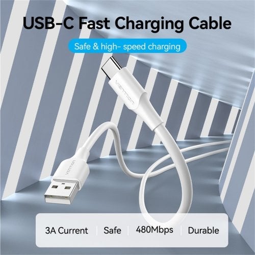 Кабель Vention USB 2.0 to USB Type-C 18W 1m (CTHWF) White купити в Україні | Telemart фото
