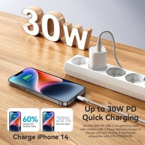 Кабель Vention USB 2.0 Type-C to Lightning 27W 1m (LAKWF) White купить в Украине | Telemart фото