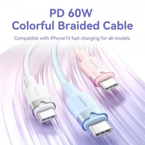 Кабель Vention USB 2.0 Type-C to USB Type-C 60W 1m (TRDWF) White купить в Украине | Telemart фото