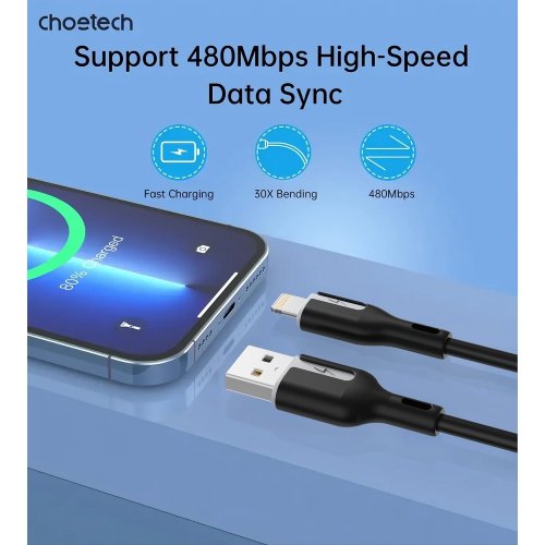 Кабель Choetech USB 2.0 to Lightning 1m (XAL-0003-BK-V2) Black купити в Україні | Telemart фото
