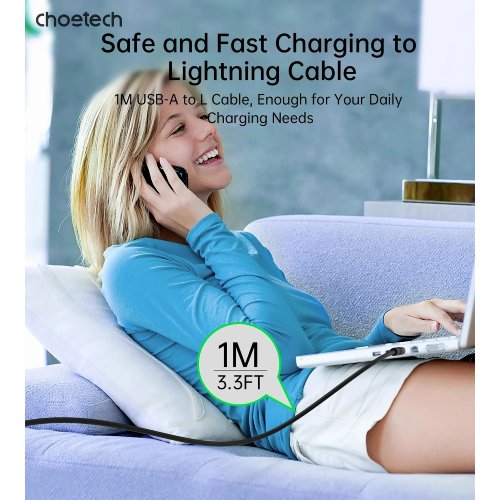 Кабель Choetech USB 2.0 to Lightning 1m (XAL-0003-BK-V2) Black купити в Україні | Telemart фото