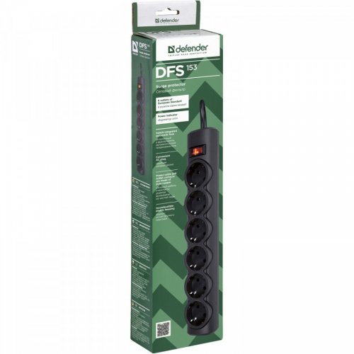 Сетевой фильтр Defender DFS153 3 м 6 розеток (994950) Black купить в Украине | Telemart фото