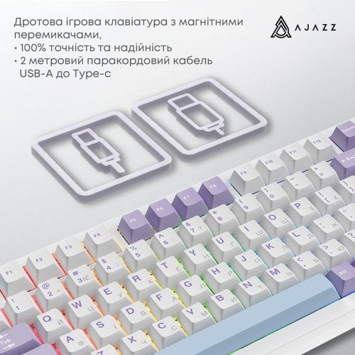 Уценка клавиатура Ajazz AK820 MAX RGB Magnetic Switches (AK820MAX-WM-PWB) Purple/White/Blue (Вскрытая упаковка, 916879) купить в Украине | Telemart фото