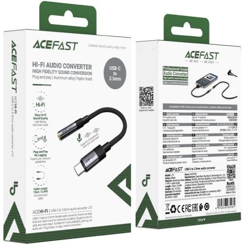 Переходник Acefast J12 USB Type-C to 3.5mm 0.15m (6974316285281) Black купить в Украине | Telemart фото