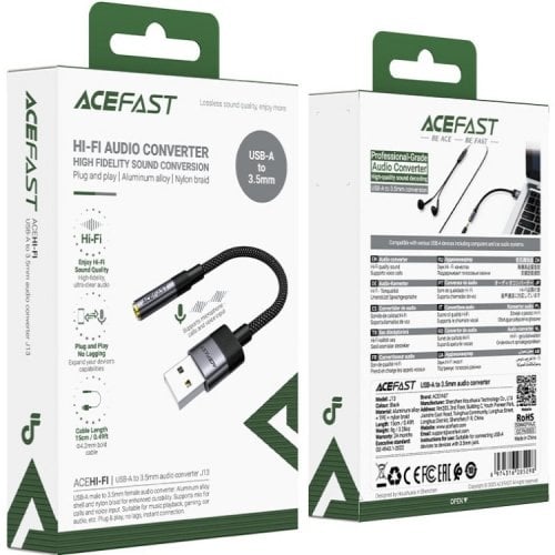 Переходник Acefast J13 USB to 3.5mm 0.15m (6974316285298) Black купить в Украине | Telemart фото
